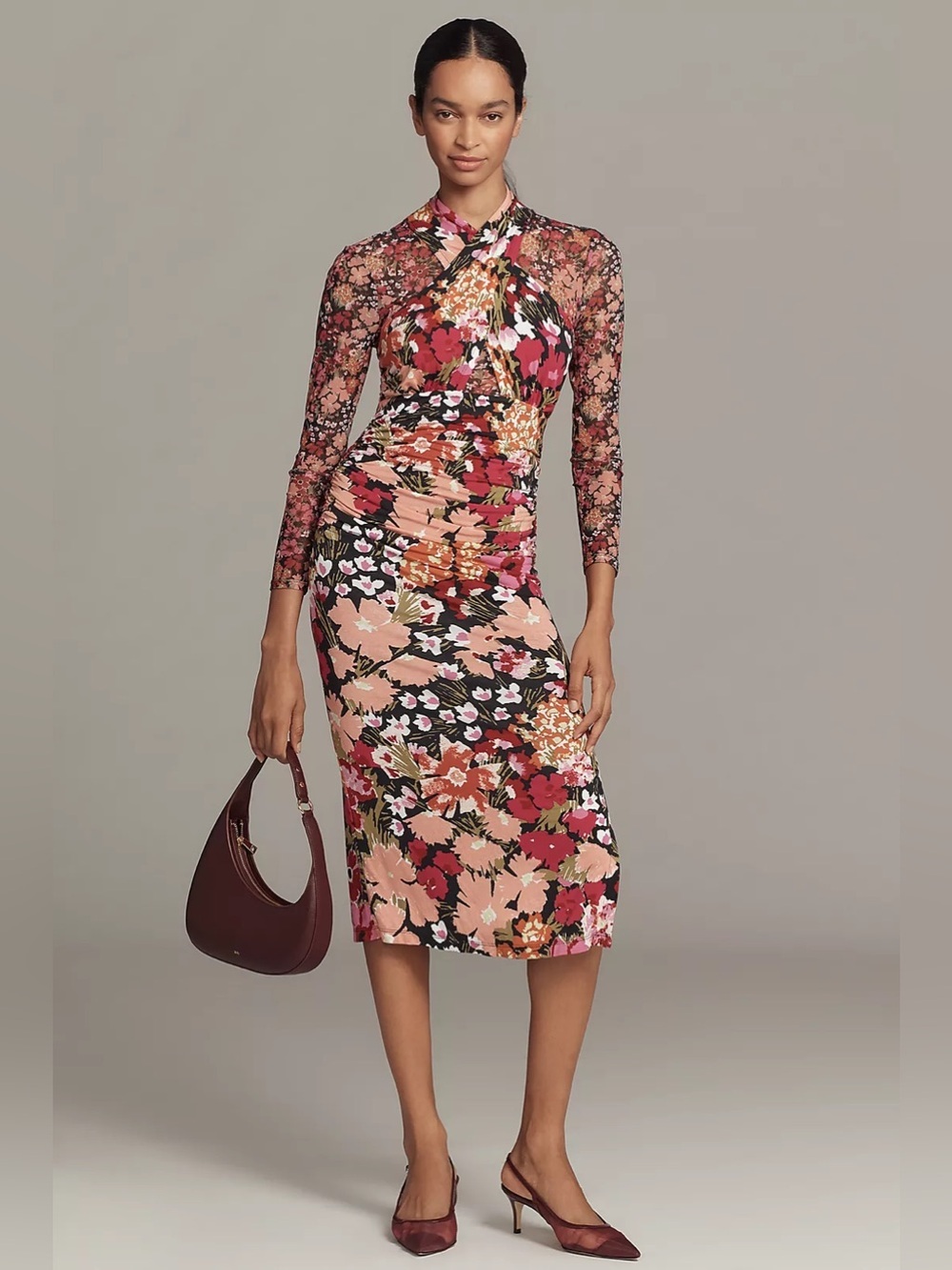 NWT! Anthropologie Floral Long-Sleeve Halter Mesh Midi Dress 🛷